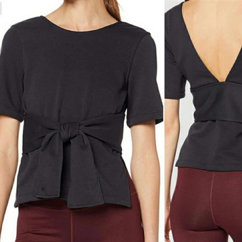 Nike Black Short Sleeve Tie-Back Top